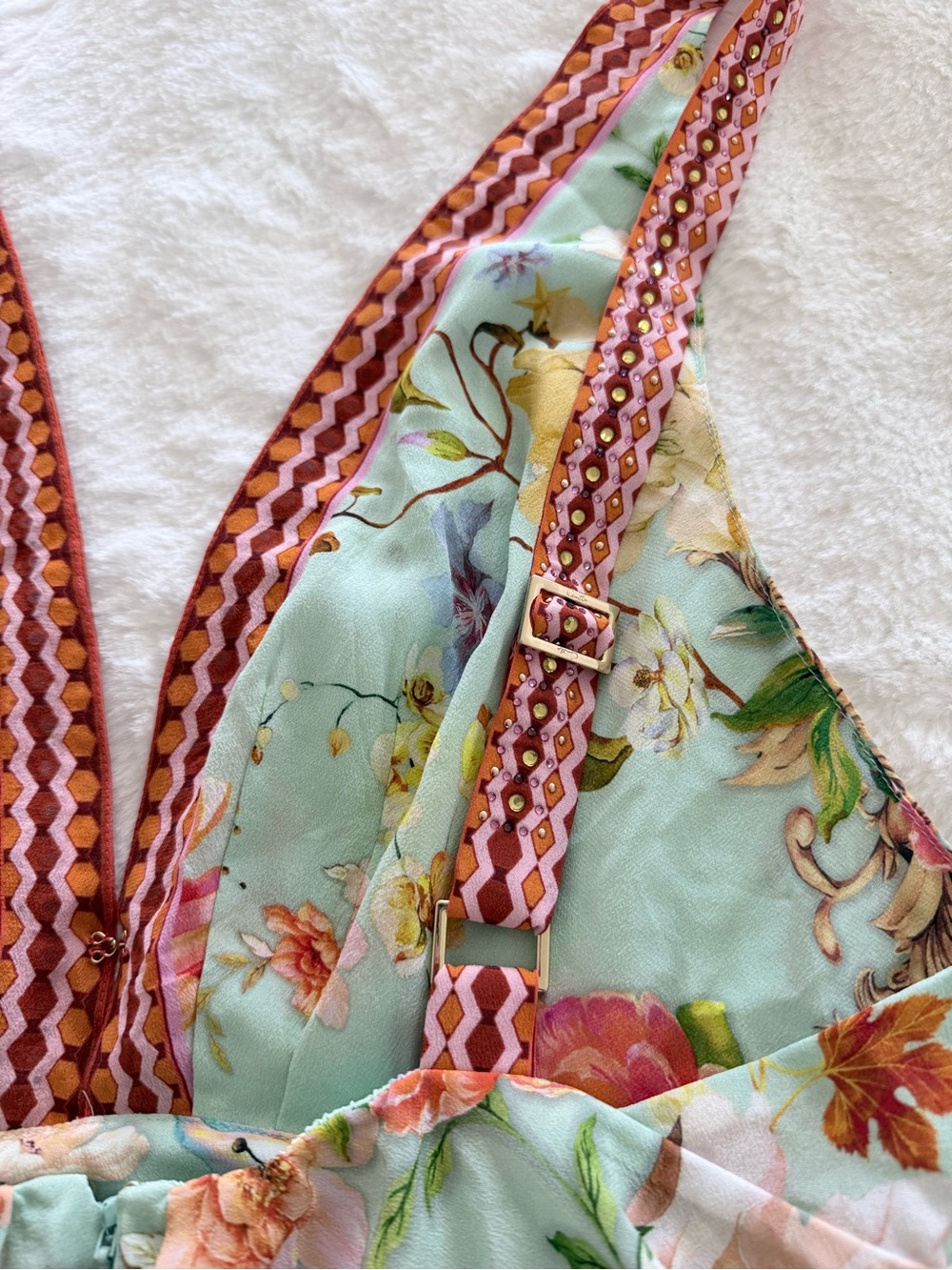 Camilla Floral Mint and Coral V-Neck Swim Coverup - Picture 4 of 7